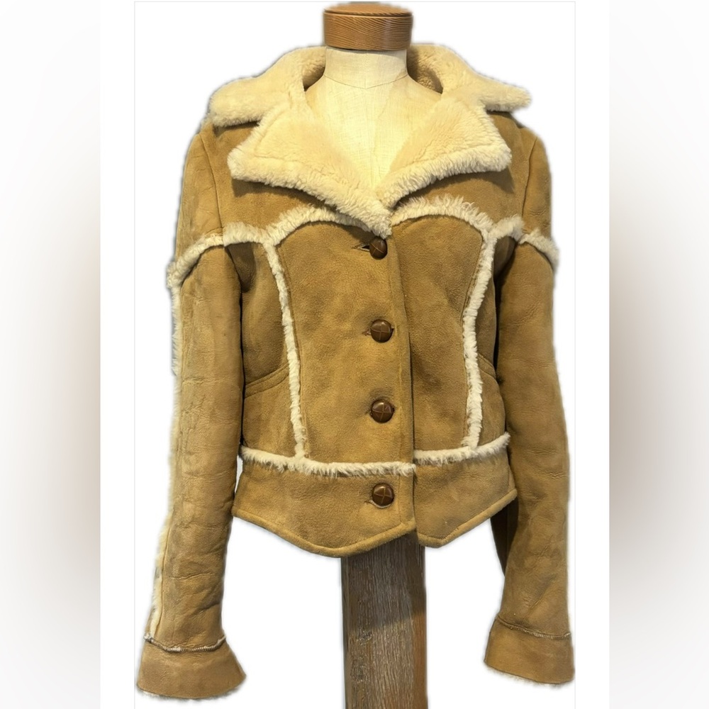 Cropped Shearling Lamb Suede Leather Western Jacket Vintage